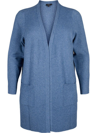 Zizzi Strickjacke mit Rippenstrick und Taschen, Bering S. White Mel., Packshot image number 0