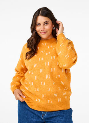 Zizzi Gemusterter Pullover, Yam Birch Comb, Model image number 0