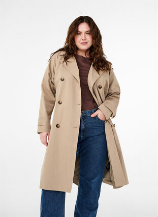 Zizzi Klassischer langer Trenchcoat mit Gürtel, Chinchilla, Model image number 0