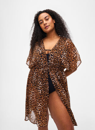 Zizzi Strand-Kimono mit Druck, Leopard, Model image number 2