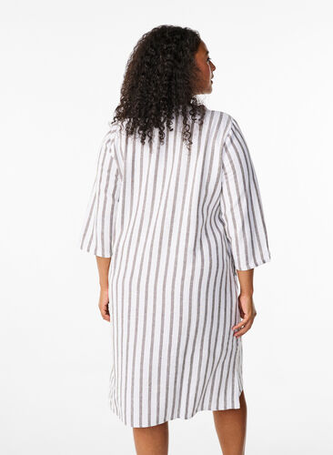 Zizzi Gestreiftes Tunika-Kleid aus Leinen-Viskose-Mix, White Stripe, Model image number 1