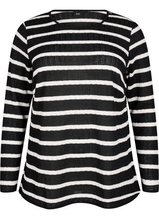 Zizzi Bluse mit Streifen und langen Ärmeln, Black Sand Stripe, Packshot image number 0