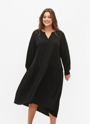 Zizzi Midi-Kleid mit langen Ärmeln, Black, Model image number 2