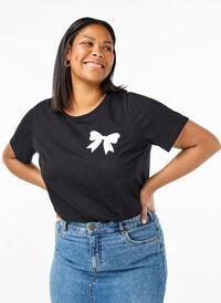 T-Shirt aus Baumwolle mit Schleife, Black W. White, Model