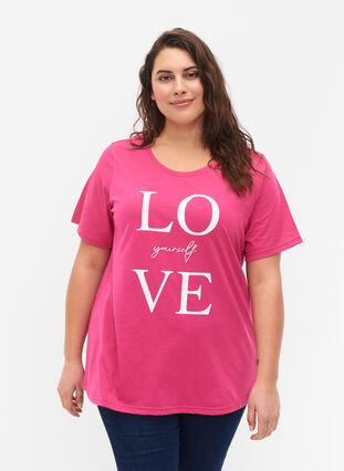 Zizzi FLASH - T-Shirt mit Motiv, Raspberry Rose, Model image number 0