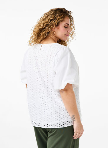 Zizzi Bluse mit Puffärmeln und Spitzenmuster, Bright White, Model image number 1