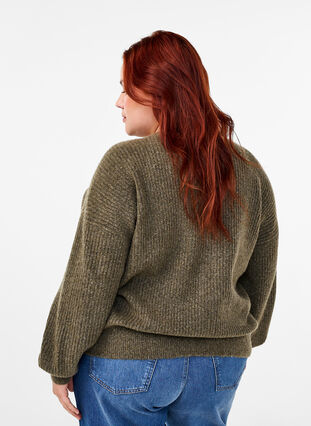 Zizzi Rippenstrick Strickjacke mit Knöpfen, Dusky Green Mel., Model image number 1