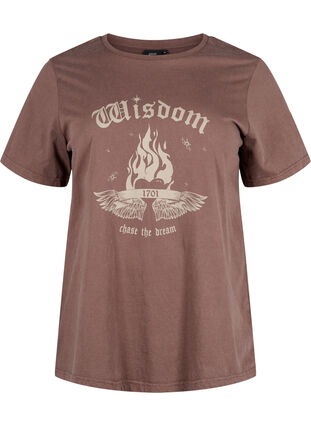 Zizzi Bedrucktes T-Shirt aus Bio-Baumwolle, Brown Wash W. Wisdom, Packshot image number 0