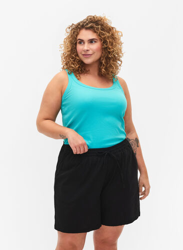 Zizzi Weite kurze Hosen aus Baumwoll-Leinen-Mischgewebe, Black, Model image number 0