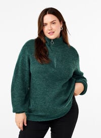 FLASH – Strickpullover mit hohem Kragen und Reißverschluss, Sea Moss Mel., Model