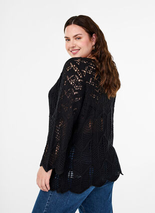 Zizzi Strickbluse mit Spitzenmuster, Black, Model image number 1