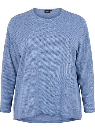 Zizzi Melange Bluse mit rund um den Neck und langen Ärmel, Blue Bonnet, Packshot image number 0