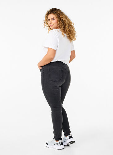 Zizzi Amy Jeans mit hoher Taille und extra schlanker Passform, Dark Grey Denim, Model image number 1