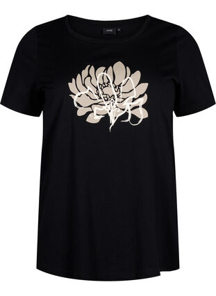 Zizzi T-Shirt mit Motiv, Black w. Flower, Packshot image number 0