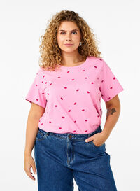 T-Shirt aus Bio-Baumwolle mit gestickten Lippen, Rose Bl. Lips Emb. , Model