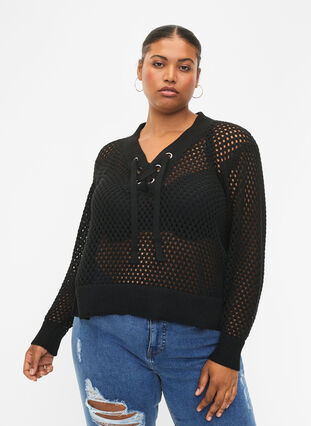 Zizzi Pullover mit Muster, Black, Model image number 0