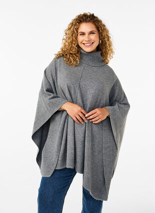 Zizzi Poncho mit hohem Kragen, Medium Grey Melange, Model image number 0