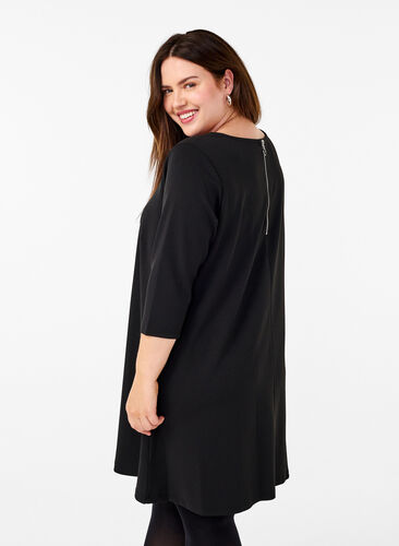 Zizzi FLASH – Kurzes Kleid mit A-Linien-Schnitt und 3/4-Ärmeln, Black, Model image number 1