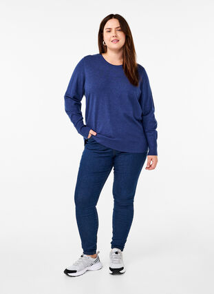 Zizzi FLASH – Strickpullover mit Rundhalsausschnitt, Estate Blue Mel., Model image number 2