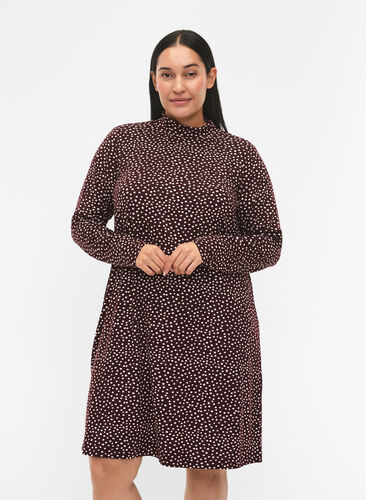 Zizzi FLASH – Langärmeliges Kleid mit Rollkragen, Fudge Dot, Model image number 0