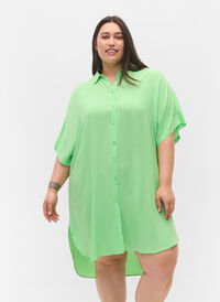 Lange Hemdbluse aus Viskose mit 2/4-Ärmeln, Summer Green, Model