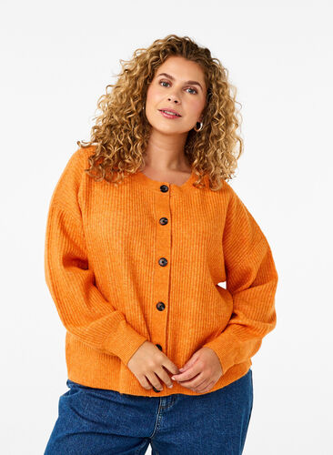 Zizzi Rippenstrick Strickjacke mit Knöpfen, Marmelade Mel., Model image number 0