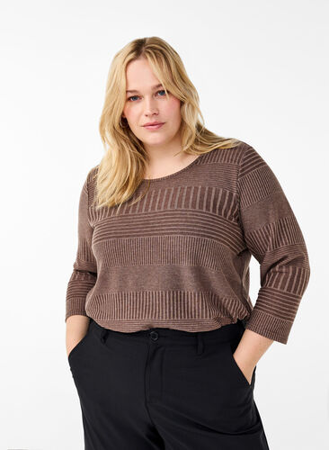 Zizzi Bluse mit 3/4-Ärmeln und Streifenmuster, Ch. Martini Mel., Model image number 0