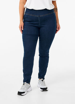 Zizzi Dehnbare Jeggings mit hoher Taille, Dark Blue, Model image number 2