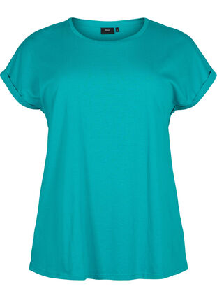 Zizzi Kurzärmliges T-Shirt aus einer Baumwollmischung, Teal Blue, Packshot image number 0