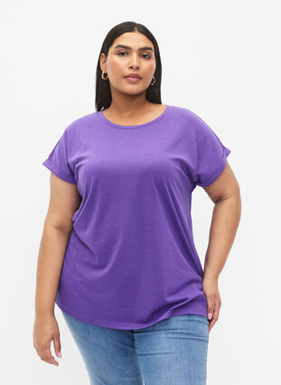 Zizzi Kurzärmeliges T-Shirt aus einer Baumwollmischung, ULTRA VIOLET, Model image number 0