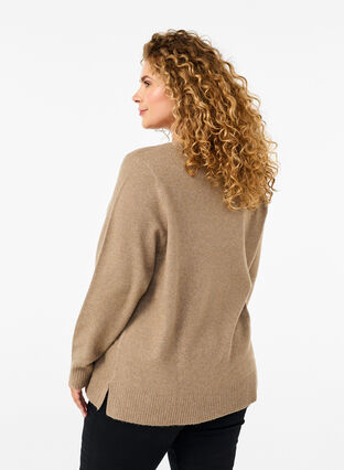 Zizzi  Strickbluse mit V-Ausschnitt, Desert Taupe Melange, Model image number 1