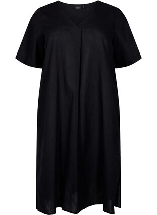 Zizzi Kaftan-Kleid aus Baumwollmischung mit Leinen, Black, Packshot image number 0