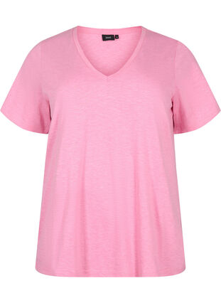 Zizzi Kurzärmeliges Basic T-Shirt mit V-Ausschnitt, Rosebloom, Packshot image number 0