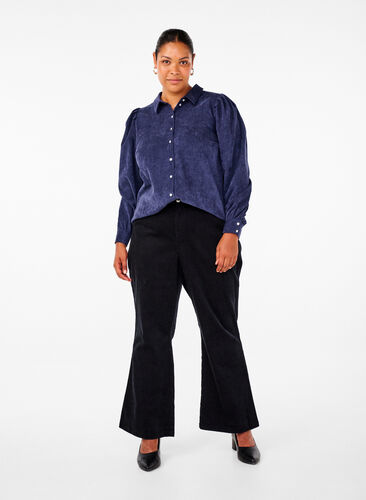 Zizzi Bootcut-Cordhose mit hohem Taille, Black, Model image number 0