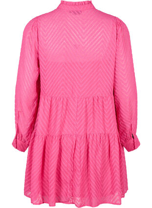 Zizzi Strukturiertes kurzes Kleid mit Rüschenkragen, Magenta, Packshot image number 1