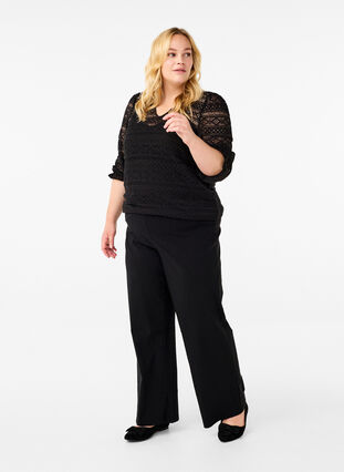 Zizzi Weit geschnittene Hose mit elastischem Bund, Black, Model image number 0