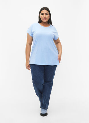 Zizzi Kurzärmeliges T-Shirt aus einer Baumwollmischung, Serenity, Model image number 2