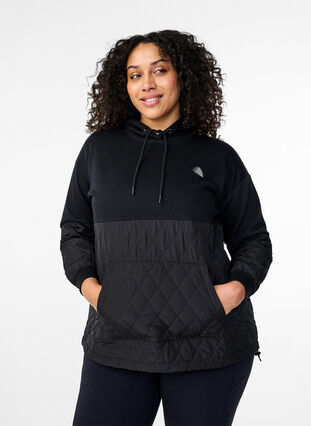 Zizzi Kapuzensweatshirt mit Steppung, Black, Model image number 0