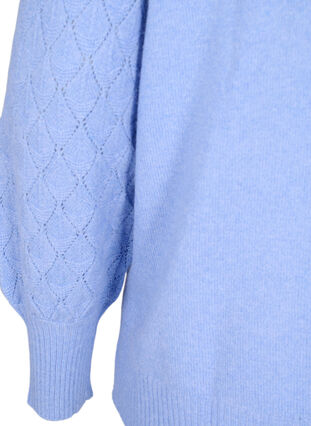 Zizzi  Strickbluse mit Spitzenmuster, Cornflower Blue Mel., Packshot image number 3