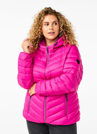 Zizzi Leichte Jacke mit Kapuze, Fuchsia Red, Model image number 0