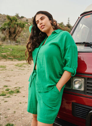 Zizzi Hemd mit Kragen aus Baumwoll-Musselin, Jolly Green, Image image number 0