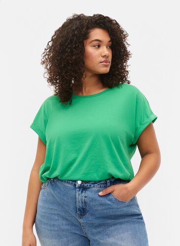 Zizzi Kurzärmliges T-Shirt aus einer Baumwollmischung, Kelly Green, Model image number 0