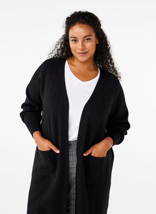 Zizzi Lange Strickjacke mit Taschen, Black, Model image number 2