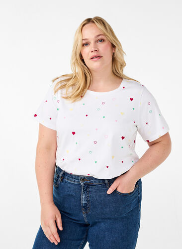 Zizzi T-Shirt aus Bio-Baumwolle mit Herzen, White Heart Emb., Model image number 0