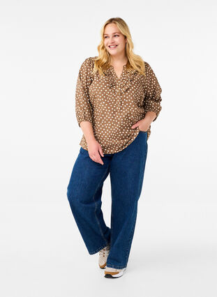 Zizzi Gepunktete Baumwollbluse mit 3/4-Arm, Coca Mocha Dot , Model image number 2