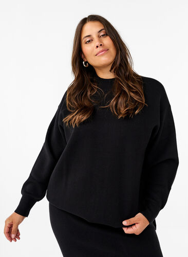 Zizzi Einfarbige Strickbluse, Black, Model image number 0