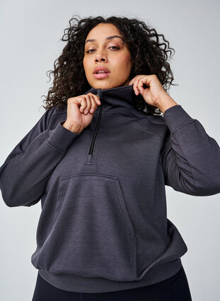 Zizzi Sportliches Sweatshirt mit hohem Kragen und Reißverschluss, Asphalt, Image image number 0