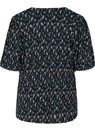 Kurzarm Bluse mit Blumenprint und V-Ausschnitt Zizzi - - 42-60 Gr. Schwarz 