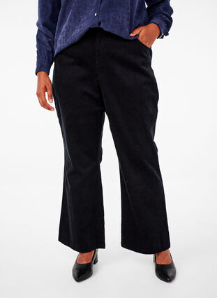 Zizzi Bootcut-Cordhose mit hohem Taille, Black, Model image number 2