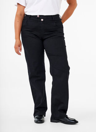 Zizzi Regular Fit Gemma Jeans mit hoher Taille, Black, Model image number 3